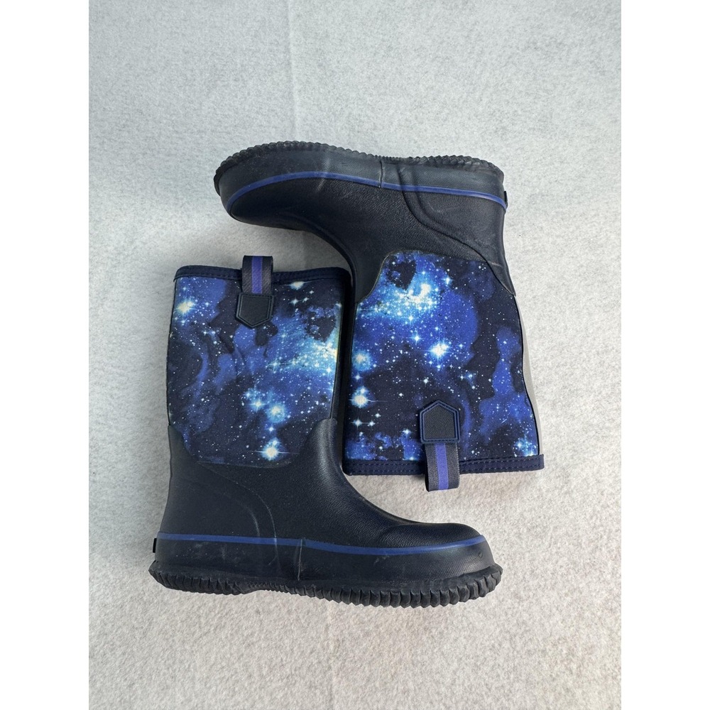 Lands' End Rain‎ Boots Kids Size 3 Blue Galaxy Space Print Rubber Waterproof